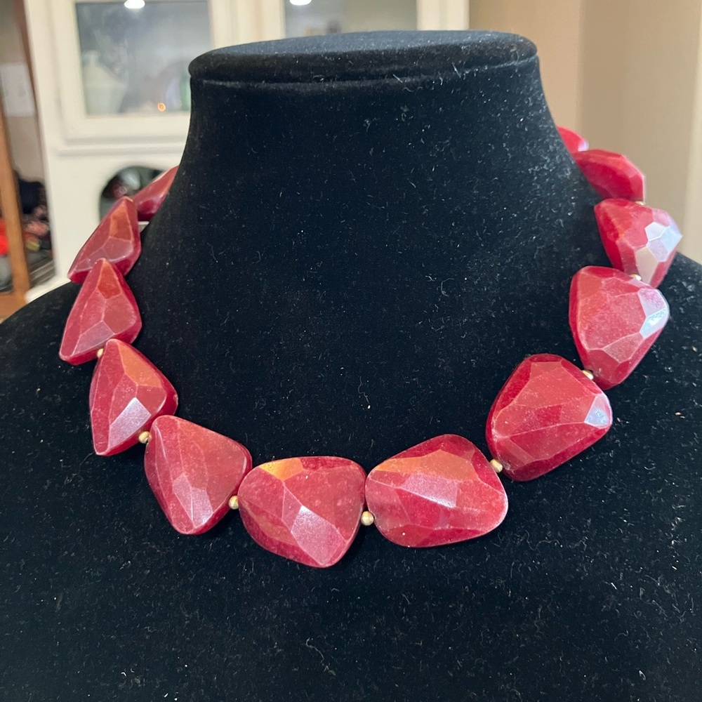 ARTISAN Stone Necklace Red Faceted Chunky adjustable CHOKER